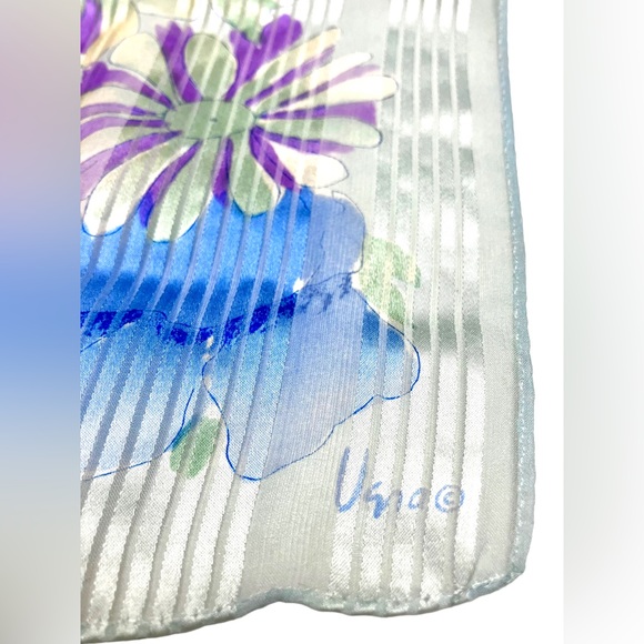 Vintage Vera Pale Blue Scarf Floral Print Semi Sheer 10" x 50" - Picture 3 of 5